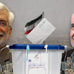 Graphic showing Iranian presidential candidates Saeed Jalili and Masoud Pezeshkian. Credit: The Cradle.