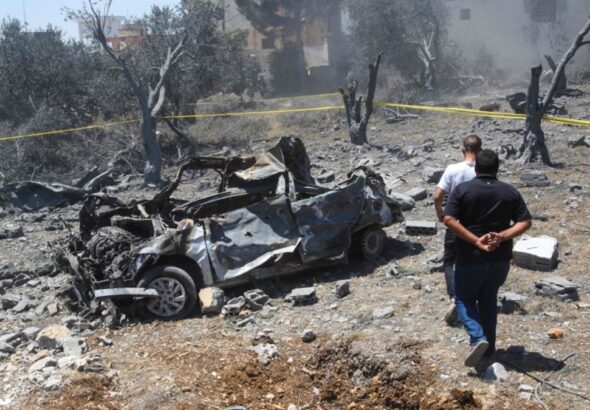 The aftermath of an Israeli airstrike on Lebanon's southern village of Jmaijmeh, July 19, 2024. Photo: Mahmoud Zayyat/AFP.