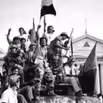 Sandinista fighters celebrate the victory of the Revolution in front of the National Palace in Managua. Photo: File photo.