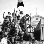 Sandinista fighters celebrate the victory of the Revolution in front of the National Palace in Managua. Photo: File photo.