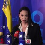 Venezuelan far-right politician María Corina Machado at a press conference. File photo.