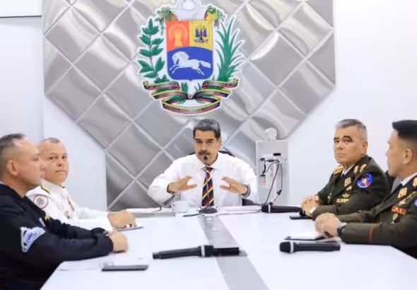 Venezuelan President Nicolás Maduro updating the Venezuelan people about the emergency response in the Cumanacoa region that was hit by Hurricane Beryl, in a televised broadcasr from Miraflores Palace, July 3, 2024. Photo: Presidential Press.