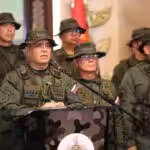 Venezuelan Defense Minister Vladimir Padrino giving a statement to the press condemning post-electoral far-right violence and recognizing the electoral victory of President Nicolas Maduro. Caracas, July 30, 2024. Photo: IG/@dpresidenciave.