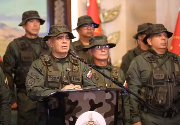 Venezuelan Defense Minister Vladimir Padrino giving a statement to the press condemning post-electoral far-right violence and recognizing the electoral victory of President Nicolas Maduro. Caracas, July 30, 2024. Photo: IG/@dpresidenciave.