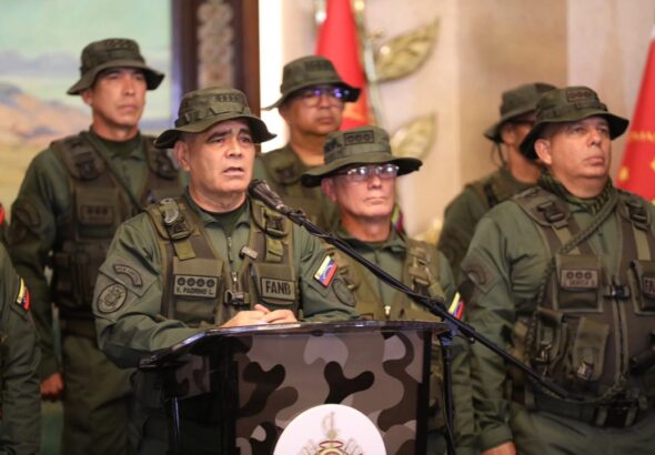 Venezuelan Defense Minister Vladimir Padrino giving a statement to the press condemning post-electoral far-right violence and recognizing the electoral victory of President Nicolas Maduro. Caracas, July 30, 2024. Photo: IG/@dpresidenciave.