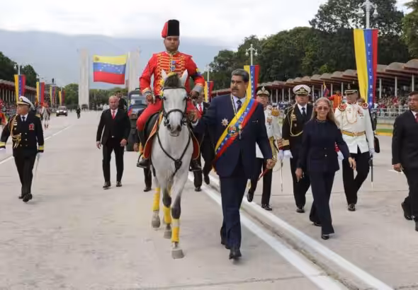 Venezuelan President Nicolas Maduro alongside his wife, Deputy Cilia Flores, and the military high command at the beginning of the Independence Day military parade in Paseo Los Proceres, Caracas, on Friday, July 5, 2024. Photo: Presidential Press.
