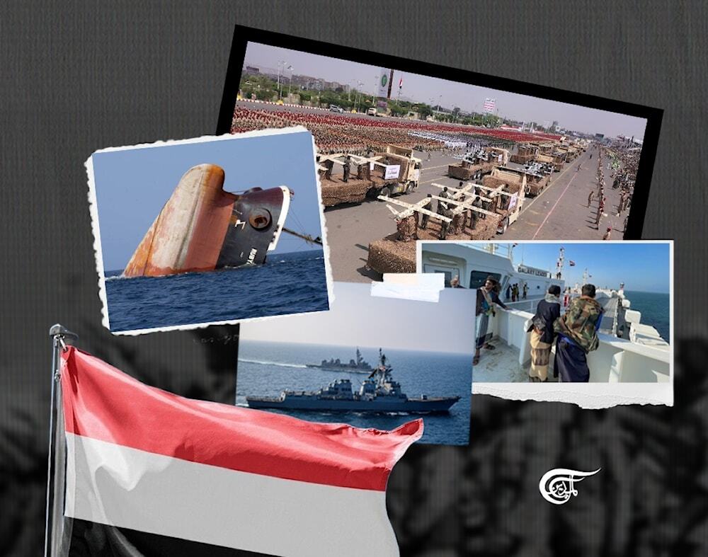 Collage of Yemen's Red Sea blockade and other military operations in support of Palestine. Illustration: Al-Mayadeen/Batoul Chamas.