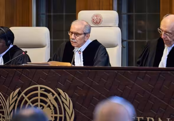 Presiding ICJ Judge Nawaf Salam reads the ruling in the International Court of Justice, or World Court, The Hague, Netherlands, July 19, 2024, as the United Nations top court is delivering a non-binding advisory opinion. Photo: AP.