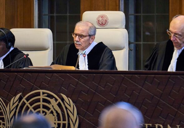 Presiding ICJ Judge Nawaf Salam reads the ruling in the International Court of Justice, or World Court, The Hague, Netherlands, July 19, 2024, as the United Nations top court is delivering a non-binding advisory opinion. Photo: AP.