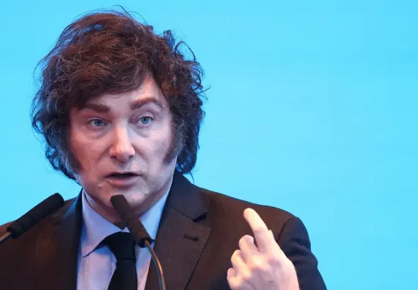Argentina's President Javier Milei speaks during a business event in Buenos Aires, Argentina, March 26, 2024. Photo: Reuters.