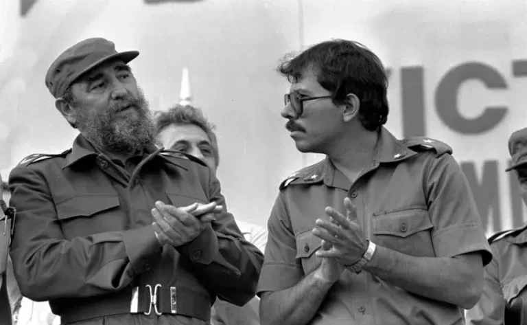 Fidel Castro (left) with Daniel Ortega (right). Photo: AP.