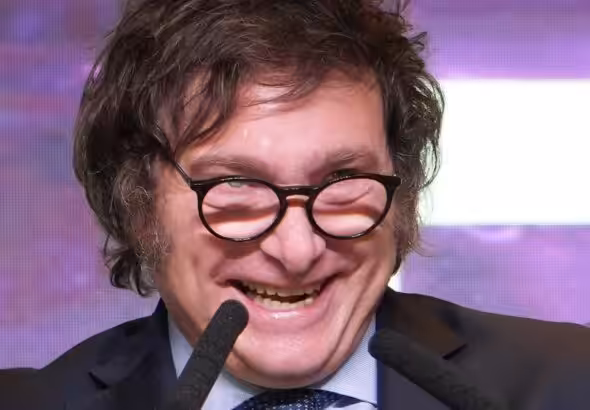 Argentina's president, Javier Milei, during a speech he gave in his bunker on the day of the general elections in 2023. Photo: Marcelo Capece/file photo.