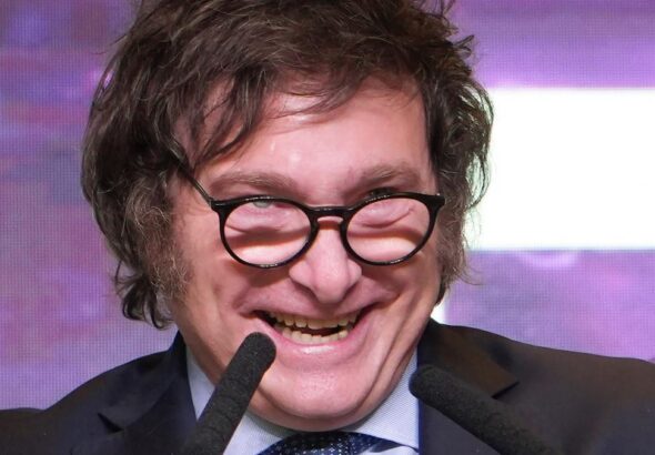 Argentina's president, Javier Milei, during a speech he gave in his bunker on the day of the general elections in 2023. Photo: Marcelo Capece/file photo.