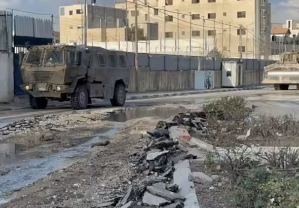 The Israeli occupation forces' military reinforcements enter the Nur Shams camp in Tulkarm, northern West Bank, Palestine, on August 28, 2024. Photo: Palestinian media.