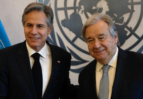 Secretary of State Antony Blinken and UN Secretary-General Antonio Guterres. Photo: Peter Foley/UPI/file photo.