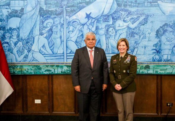 Panamanian President José Mulino (left) posing for a photo with US Southern Command head, General Laura Richardson. in Panama City on Tuesday, August 6, 2024, just days after Venezuelan presidential elections. Photo: X/@as_salazar.
