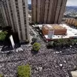 Aerial photo of the "great protest" called by María Corina Machado in Caracas; the truck carrying her can be seen at the intersection of two avenues, Caracas, Venezuela, August 17, 2024. Photo: X/@JanusNoticias.