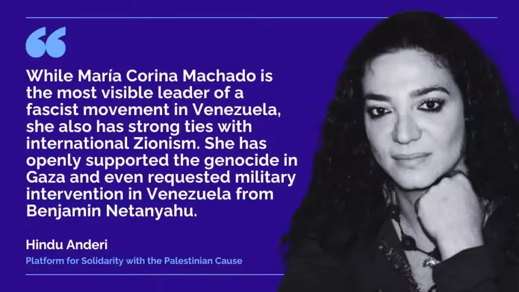 Poster of Venezuelanalysis' interview with Palestinian-Venezuelan activist Hindu Anderi. Photo: Venezuelanalysis.