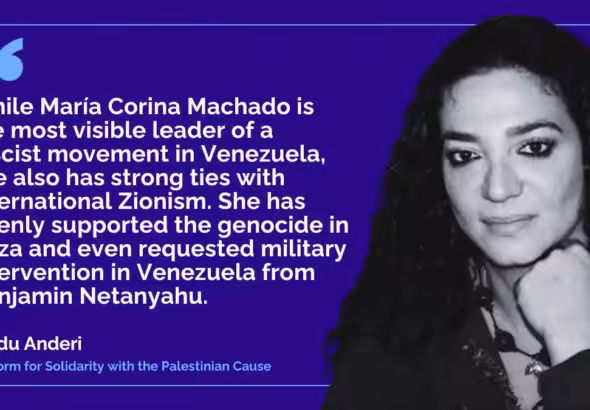 Poster of Venezuelanalysis' interview with Palestinian-Venezuelan activist Hindu Anderi. Photo: Venezuelanalysis.