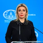 Russian Foreign Ministry spokesperson Maria Zakharova addresses the press. Photo: Ministry of Foreign Affairs of the Russian Federation.