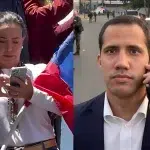 Far-right opposition politician María Corina Machado (left) using her phone during the unsuccessful opposition demonstration organized in Caracas on August 3, 2024; and former far-right deputy Juan Guaidó (right) using his phone during the failed coup d'etat he lead on April 31, 2020 in Caracas. Photo composition: Orinoco Tribune.