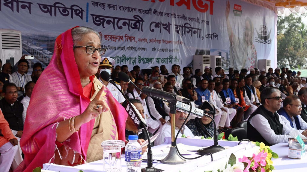 Sheikh Hasina addresses party rally last year. Photo: Delwar Hossain/ Wikimedia Commons.