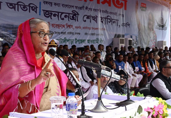 Sheikh Hasina addresses party rally last year. Photo: Delwar Hossain/ Wikimedia Commons.