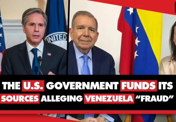 Photo composition showing US Secretary of State Antony Blinken (left) and Maria Corina Machado next to former candidate Edmundo Gonzalez (right). Photo: Geopolitical Economy.