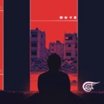 Photo composition showing the shadow of a person seated on a sofa and staring at an image of the Israeli led destruction of Palestine, with social media signs on the sides. Photo: Al Mayadeen.