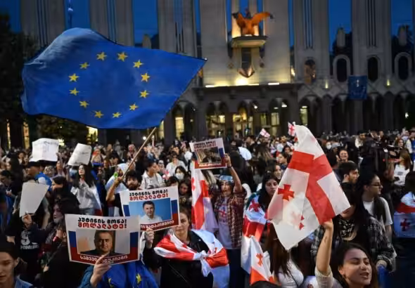Demonstrators rally outside the Georgian parliament. Photo: Vano Shlamov/AFP/file photo.