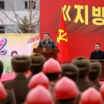North Korea's General Secretary Kim Jong Un delivers a speech on the occasion of the construction of regional-industry factories in Songchon County, February 28, 2024. Photo: KCNA.