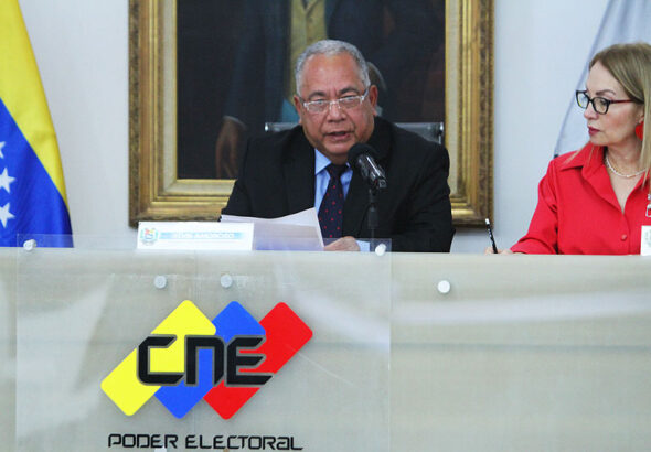 Venezuela's National Electoral Council president, Elvis Amoroso, announcing the second bulletin with the updated results from the presidential elections held last Sunday, July 28. Photo: Ciudad CCS.