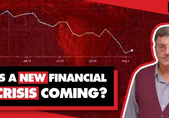 Photo composition showing US economist Michael Hudson next to a graphic showing a declining line. Photo: Geopolitical Economy Report.