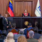 Venezuelan Supreme Court of Justice's Electoral Chamber in the ceremony accepting the constitutional resource to protect the presidential elections held last Sunday, July 28. Photo: Screenshot from VTV coverage.