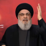 Secretary-General of Hezbollah, Sayyed Hassan Nasrallah, during the ceremony honoring martyr Fouad Shokor. Photo: Screenshot/Al Mayadeen.