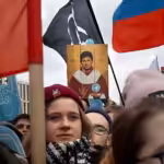 Demonstrators hold a portrait of messaging app Telegram cofounder Pavel Durov in Moscow, Russia, March 10, 2019. Photo: AP/file photo.