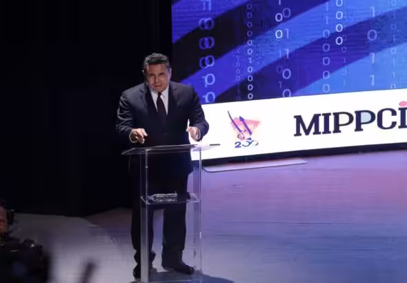 Venezuelan Permanent Representative to the United Nations Samuel Moncada makes a presentation at a conference in Caracas, August 23, 2024. Photo: Jose Diaz/AVN.