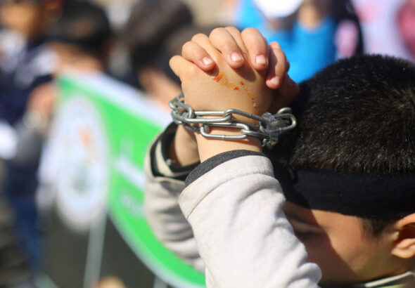 A demonstration demanding the release of Palestinian prisoners, Gaza, 2016. Photo: Magdy Fathi/AFP.