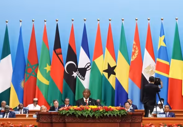 President Cyril Ramaphosa addresses the opening ceremony of the 2024 Forum for China-Africa Cooperation Summit at the Great Hall of the People in Beijing. Photo: GCIS/Flickr.