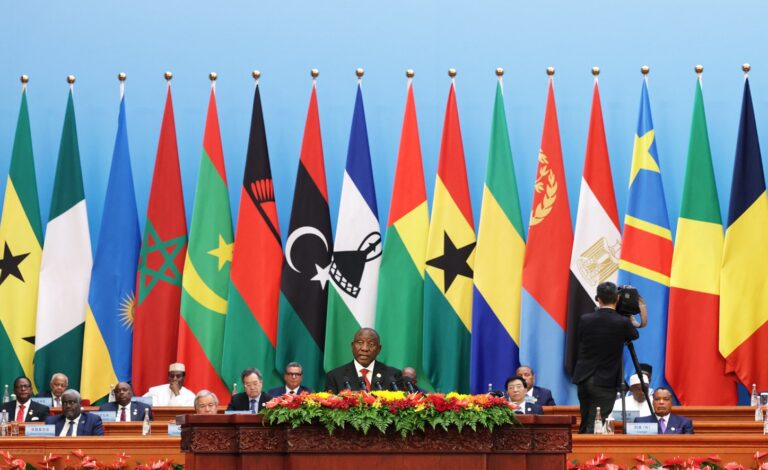 President Cyril Ramaphosa addresses the opening ceremony of the 2024 Forum for China-Africa Cooperation Summit at the Great Hall of the People in Beijing. Photo: GCIS/Flickr.
