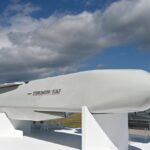 The SCALP/Storm Shadow cruise missile is displayed at the MBDA exhibition hall during the Farnborough International Airshow 2024. Photo: John Keeble/Getty Images.