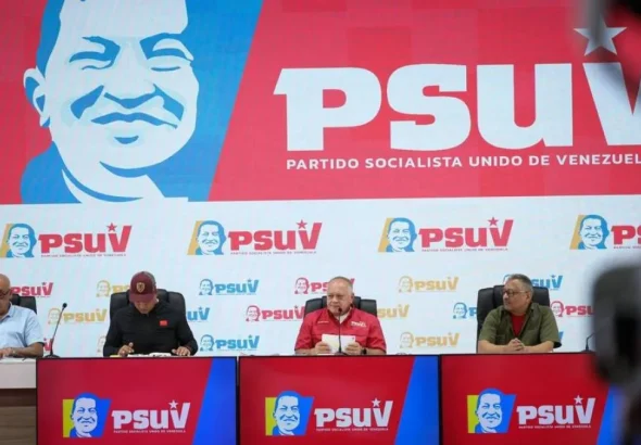 United Socialist Party of Venezuela's (PSUV) Vice President Diosdado Cabello leading the weekly meeting of the Venezuelan governing party this Monday, September 9, 2024. Photo: Con el Mazo Dando.