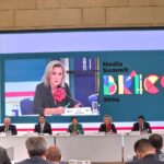 Russia’s Foreign Ministry spokesperson Maria Zakharova speaking during the BRICS Media Summit 2024 in Moscow on Saturday, September 14, 2024. Photo: TASS.