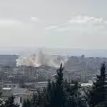 Smoke rises following a Zionist airstrike on the Southern Suburb of Beirut, Lebanon. Photo: Social Media.