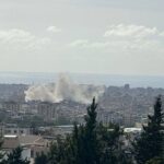 Smoke rises following a Zionist airstrike on the Southern Suburb of Beirut, Lebanon. Photo: Social Media.