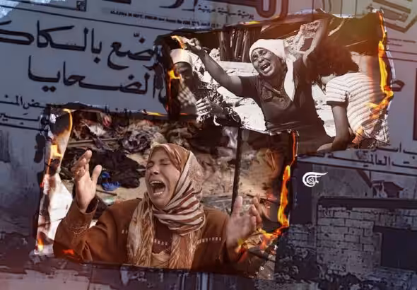"Israel's" Sabra and Shatila Massacre in 1982 and "Israel's" aggression in 2024. Photo: Ali al-Hadi Shmeiss/Al Mayadeen English.