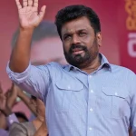 Leader and the presidential candidate of National People’s Power, Anura Kumara Dissanayake, waves to supporters during a public rally in Dehiowita, Sri Lanka, Sept. 17, 2024. Photo: AP/Eranga Jayawardena.