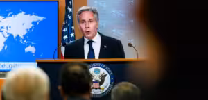 Secretary of State Antony Blinken speaks during a news conference about Russia’s alleged election interference at the Department of State in Washington, Sept. 13, 2024. Photo: Jose Luis Magana/AP.
