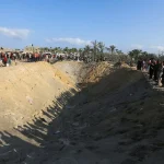 Crater formed by bombs dropped by the zionist entity's air force on the Al-Mawasi refugee camp, Khan Younis, Gaza Strip, September 10, 2024. Photo: Quds News Network.