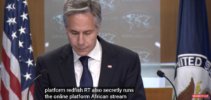 Antony Blinken at a Sept 13, 2024 press briefing where he named African Stream and others as Russian propagandists. Photo: Washington Post/YouTube.